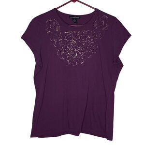 Willi Smith Large Purple T-Shirt with Gold Design Short Sleeve Crew 100% Cotton